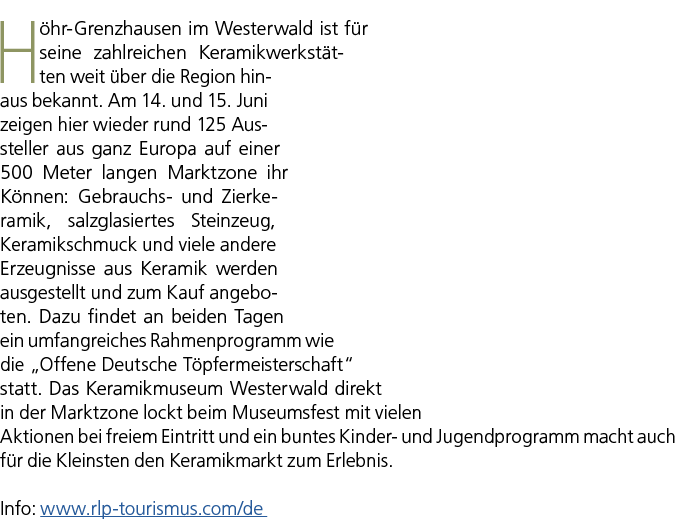 H hr Grenzhausen im Westerwald ist f r seine zahlreichen Keramikwerkst tten weit ber die Region hinaus bekannt. Am 1...
