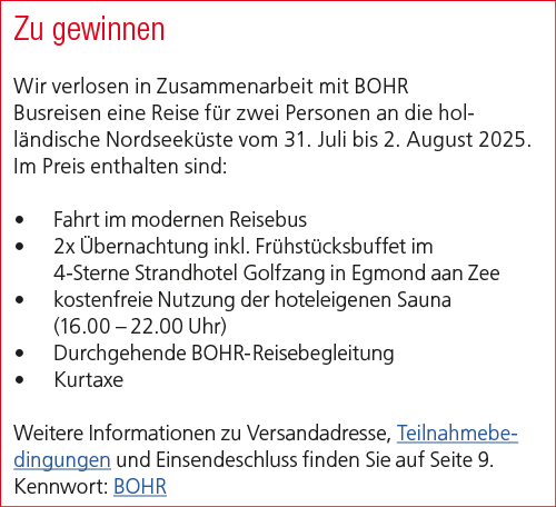 Zu gewinnen Wir verlosen in Zusammenarbeit mit BOHR Busreisen eine Reise f r zwei Personen an die holl ndische Nordse...