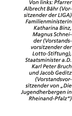 Von links: Pfarrer Albrecht B hr (Vorsitzender der LIGA) Familienministerin Katharina Binz, Magnus Schneider (Vorstan...