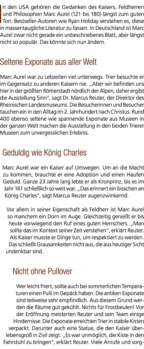 In den USA geh ren die Gedanken des Kaisers, Feldherren und Philosophen Marc Aurel (121 bis 180) l ngst zum guten Ton...