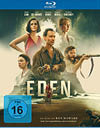 Auf dem Cover der Blu-ray ist im unteren Teil eine sandige Landzunge zu sehen auf der zwei M nner stehen die eine Frau in einem roten Kleid auf den Schultern sitzen haben. Hinter ihnen ist in wei en Versalien der Name des Films “EDEN" geschrieben. Dar ber sind die Oberk rper der f nf Hauptakteure des Films zu sehen. In der Mitte ein Mann mittleren Alters mit dunkelgrauem lockigem Haar und einem drei Tage Bart. In der Hand h lt er ein Gewehr. Rechts von ihm ist ein weiterer Mann, er hat dunkelblonde Haare, einen kurz geschnittenen Vollbart und eine runde, randlose Brille. Er h lt ebenfalls ein Gewehr in den H nden. Links ist ein junges M dchen mit brauchen Haaren und einer hellen Bluse. ber ihm sind zwei weitere Frauen. Eine h bsch geschminkte Frau mit braunen kinnlangen zurechtgemachten Haaren in einem roten Tr gerkleid und eine weitere Frau mit einem beigfarbenen Hemd und blonden zu einem Zopf gebundenen Haaren. Im Hintergrund ist eine Dschungellandschaft angedeutet.