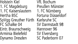 Holstein Kiel VfL Bochum 1. FC Magdeburg Preu en M nster 1. FC Kaiserslautern 1. FC N rnberg Hertha BSC Fortuna D sse...