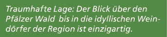Traumhafte Lage: Der Blick ber den Pf lzer Wald bis in die idyllischen Weind rfer der Region ist einzigartig.