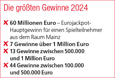 Die gr ten Gewinne 2024 ￼60 Millionen Euro – Eurojackpot Hauptgewinn f r einen Spielteilnehmer aus dem Raum Mainz ￼7...