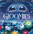 Die Verpackung des Ravensburger Spiel “Gloomies" tr gt im oberen Teil den Schriftzug des Spiels. Im unteren Teil befinden sich Gloomies, kleine abstrakte leuchtende Galaxiewesen, die zwischen bunten Blumen umherfliegen.