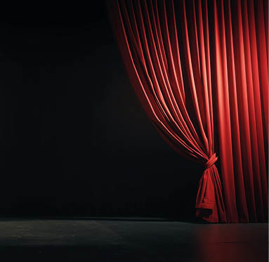 red theater curtain, stage curtain in the theater, stage podium the blank for the performance is free