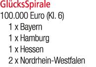 Gl cksSpirale 100.000 Euro (Kl. 6) 1 x Bayern 1 x Hamburg 1 x Hessen 2 x Nordrhein Westfalen