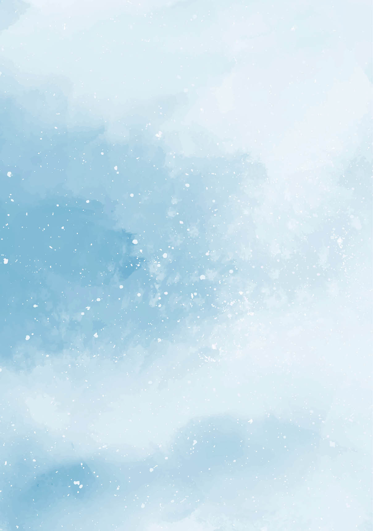 Abstract blue winter watercolor background. Sky pattern with snow. Light blue watercolour paper texture background. Vector water color design illustration