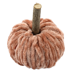 Auf dem Bild ist ein kleines, handgefertigtes Objekt zu sehen, das wie ein K rbis aussieht. Es besteht aus dicker, flauschiger, orangefarbener Wolle, die spiralf rmig um eine runde Form gewickelt ist. Oben in der Mitte steckt ein kleines St ck Holz, das als Stiel dient. Der Hintergrund ist schlicht wei , wodurch der Fokus ganz auf dem Wollk rbis liegt.