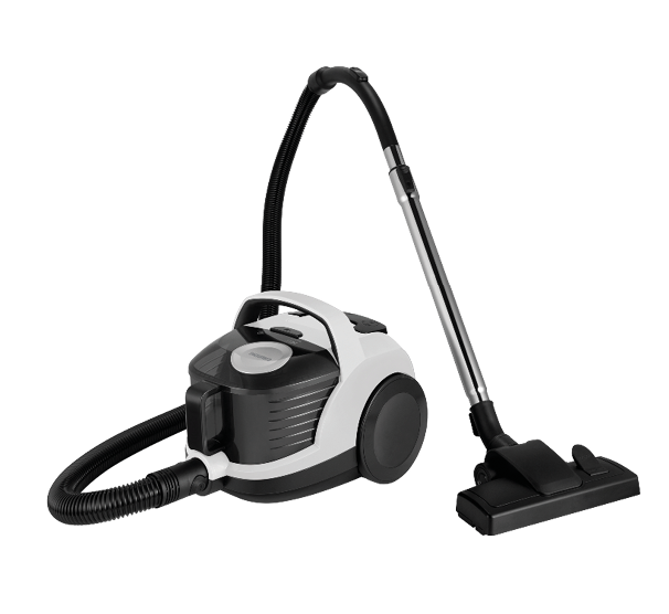 Das Bild zeigt einen schwarz-wei en Bodenstaubsauger. Das Teleskoprohr ist aus Aluminium.