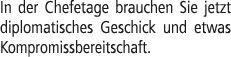In der Chefetage brauchen Sie jetzt diplomatisches Geschick und etwas Kompromissbereitschaft.