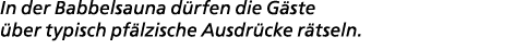 In der Babbelsauna d rfen die G ste ber typisch pf lzische Ausdr cke r tseln.
