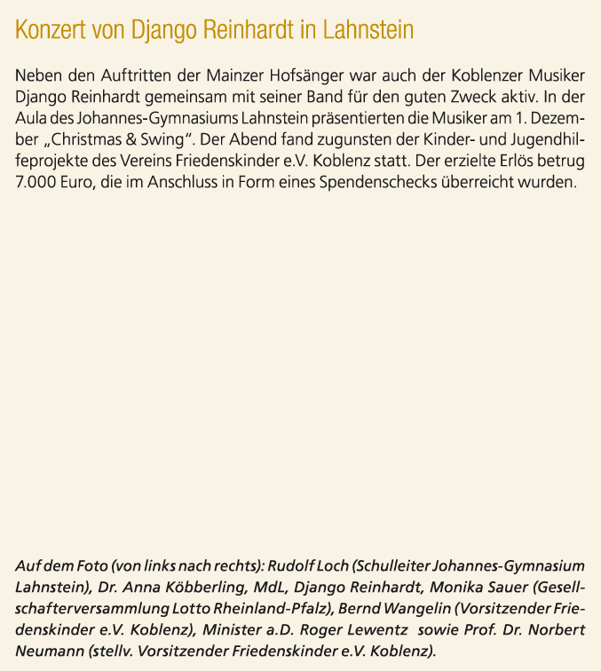 Konzert von Django Reinhardt in Lahnstein Neben den Auftritten der Mainzer Hofs nger war auch der Koblenzer Musiker D...