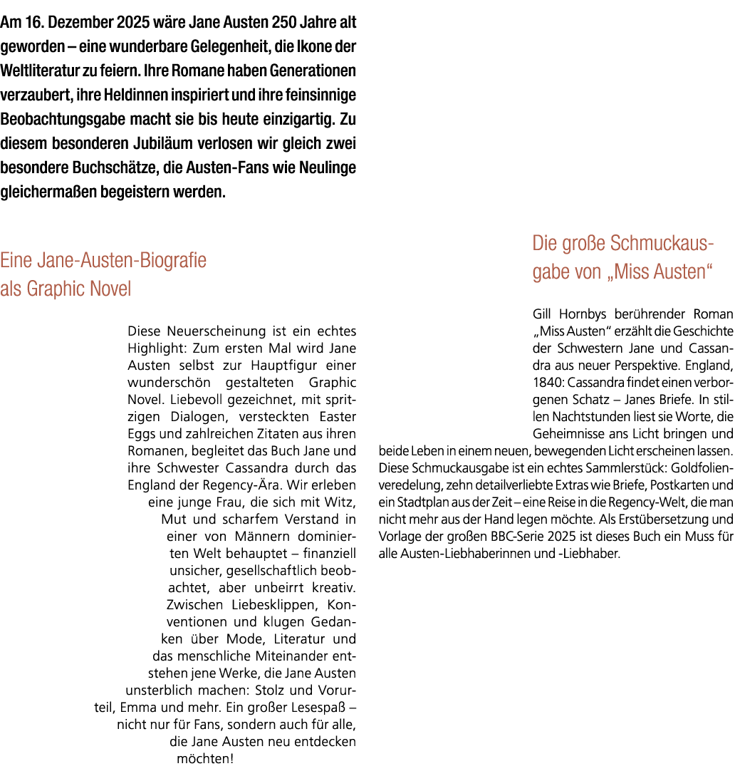 Am 16. Dezember 2025 w re Jane Austen 250 Jahre alt geworden – eine wunderbare Gelegenheit, die Ikone der Weltliterat...