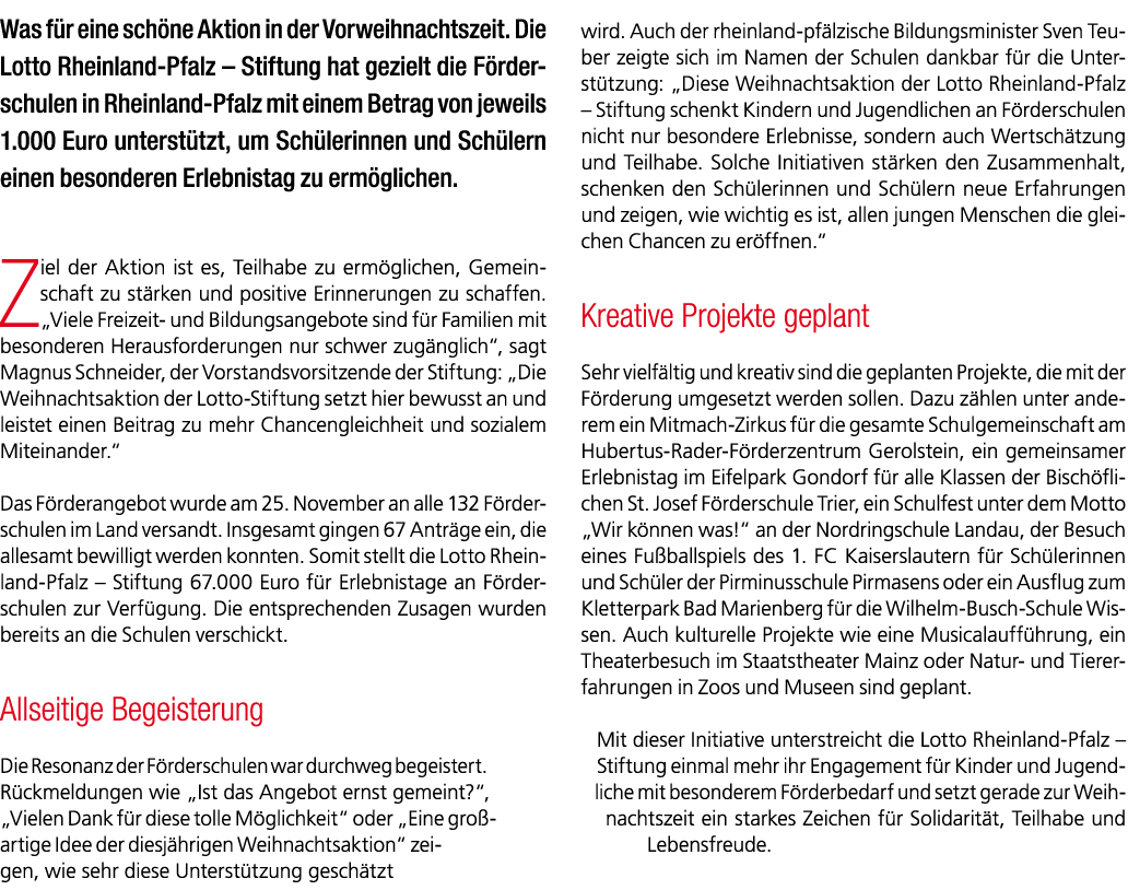 Was f r eine sch ne Aktion in der Vorweihnachtszeit. Die Lotto Rheinland Pfalz – Stiftung hat gezielt die F rderschul...