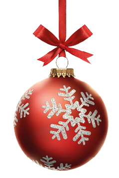 Red Christmas bauble tree decorations with other design elements isolated against a white background.