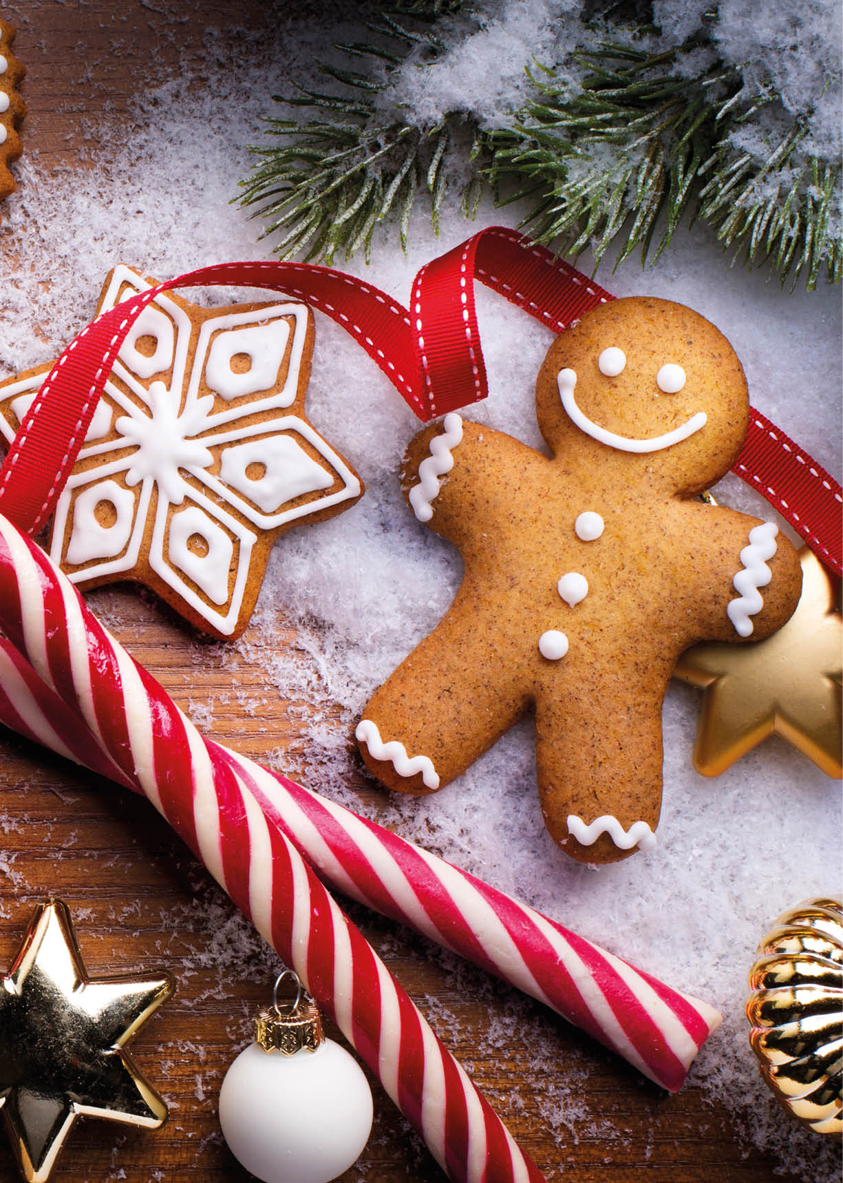 Christmas holidays ornament flat lay; Christmas card background  