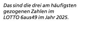 Das sind die drei am h ufigsten gezogenen Zahlen im LOTTO 6aus49 im Jahr 2025. 