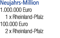 Neujahrs Million 1.000.000 Euro 1 x Rheinland Pfalz 100.000 Euro 2 x Rheinland Pfalz