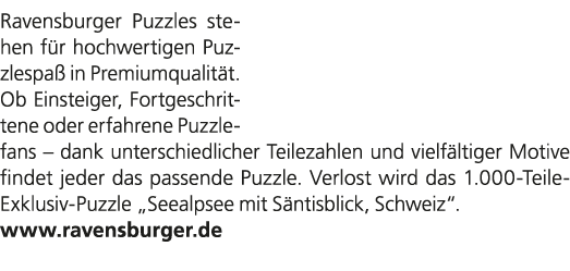 Ravensburger Puzzles stehen f r hochwertigen Puzzlespa in Premiumqualit t. Ob Einsteiger, Fortgeschrittene oder erfa...