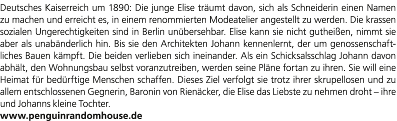 Deutsches Kaiserreich um 1890: Die junge Elise tr umt davon, sich als Schneiderin einen Namen zu machen und erreicht ...