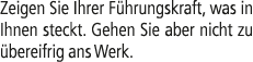 Zeigen Sie Ihrer F hrungskraft, was in Ihnen steckt. Gehen Sie aber nicht zu bereifrig ans Werk.