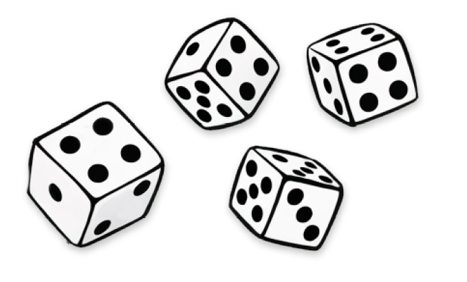 Vier unterschiedlich ausgerichtete W rfel mit schwarzen Punkten auf wei em Grund