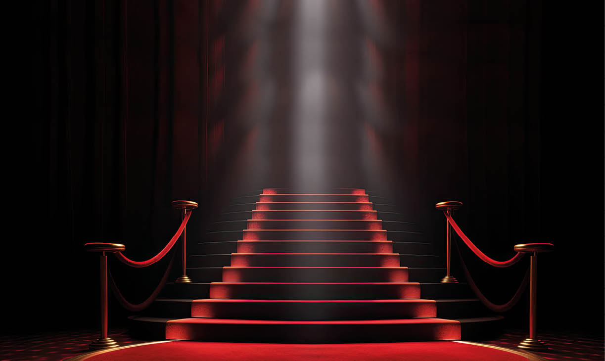 Award. Stage podium with red carpet for award ceremony. Generative Ai