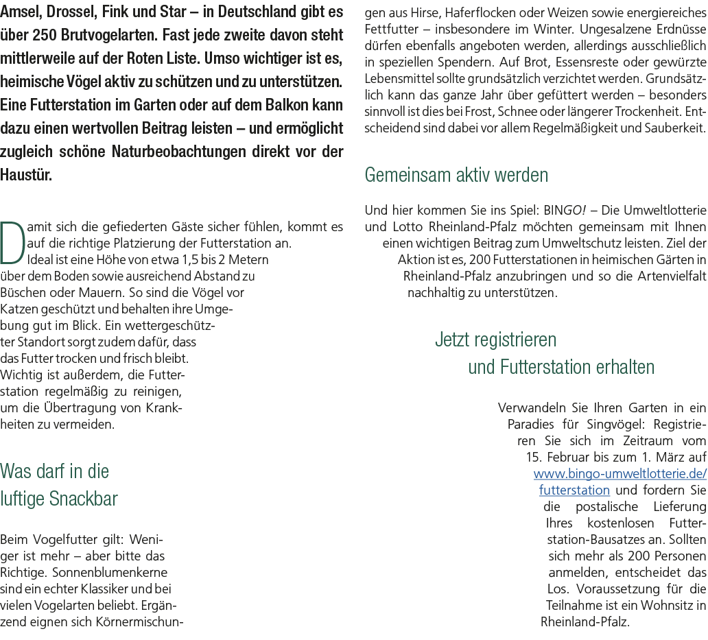 Amsel, Drossel, Fink und Star – in Deutschland gibt es ber 250 Brutvogelarten. Fast jede zweite davon steht mittlerw...