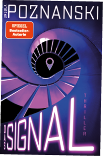 Spiralf rmige Treppe mit einem Standort-Piktogramm in der Mitte und dem Schriftzug 'DAS SIGNAL' in leuchtender Schrift