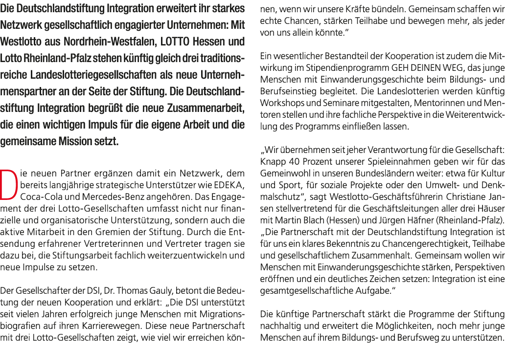 Die Deutschlandstiftung Integration erweitert ihr starkes Netzwerk gesellschaftlich engagierter Unternehmen: Mit West...