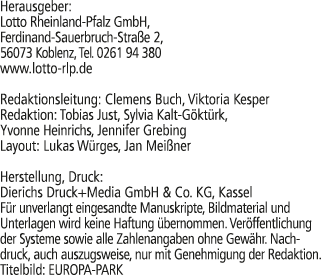 Herausgeber: Lotto Rheinland Pfalz GmbH, Ferdinand Sauerbruch Stra e 2, 56073 Koblenz, Tel. 0261 94 380 www.lotto rlp...