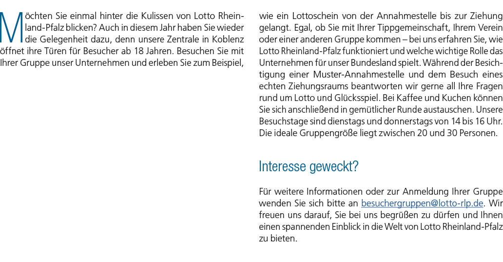M chten Sie einmal hinter die Kulissen von Lotto Rheinland Pfalz blicken? Auch in diesem Jahr haben Sie wieder die Ge...