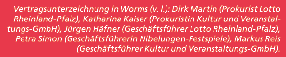 Vertragsunterzeichnung in Worms (v. l.): Dirk Martin (Prokurist Lotto Rheinland Pfalz), Katharina Kaiser (Prokuristin...