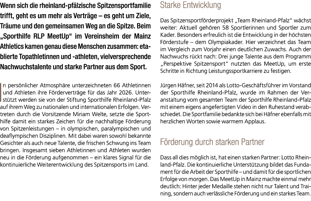Wenn sich die rheinland pf lzische Spitzensport­familie trifft, geht es um mehr als Vertr ge – es geht um Ziele, Tr u...