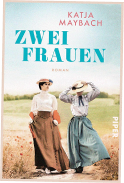 Das Bild zeigt das Buchcover von Zwei Frauen von Katja Maybach.   Auf dem Cover sind zwei Frauen in historischer Kleidung auf einem Feldweg zu sehen. Die Gestaltung wirkt nostalgisch und deutet auf einen historischen oder emotionalen Roman hin. Der Titel „ZWEI FRAUEN“ ist in gro en t rkisfarbenen Buchstaben gesetzt, dar ber steht der Autorenname in Rosa.