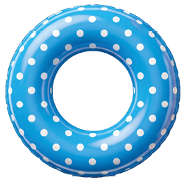 Runder, blauer aufblasbarer Schwimmring mit durchgehend wei en Punkten (Polka-Dots). Der Ring hat eine gleichm ige Donut-Form mit mittlerer  ffnung; sein Kunststoff wirkt gl nzend, an der Oberfl che sind Lichtreflexe und leichte Schattierungen zu erkennen, die Rundheit und Volumen betonen. Farbton: helles Cyan-Blau mit kontrastierenden, gleichm  ig verteilten wei en Punkten. Gesamtwirkung: schlichtes, sommerliches Schwimmaccessoire.