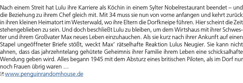 Nach einem Streit hat Lulu ihre Karriere als K chin in einem Sylter Nobelrestaurant beendet – und die Beziehung zu ih...