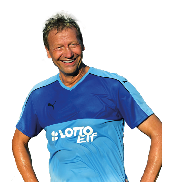 Eine Person tr gt ein blaues Sporttrikot mit der Aufschrift Lotto Elf und steht vor einem wei en Hintergrund. Beschreibung von KI generiert