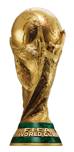 Der goldene FIFA-Weltpokal steht auf einem gr nen Sockel mit der Aufschrift “World Cup". Beschreibung von KI generiert