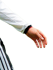 Mehrere Personen in wei en Sporttrikots mit schwarzen Streifen feiern auf einem Spielfeld, wobei eine Person die Faust jubelnd hebt. Beschreibung von KI generiert