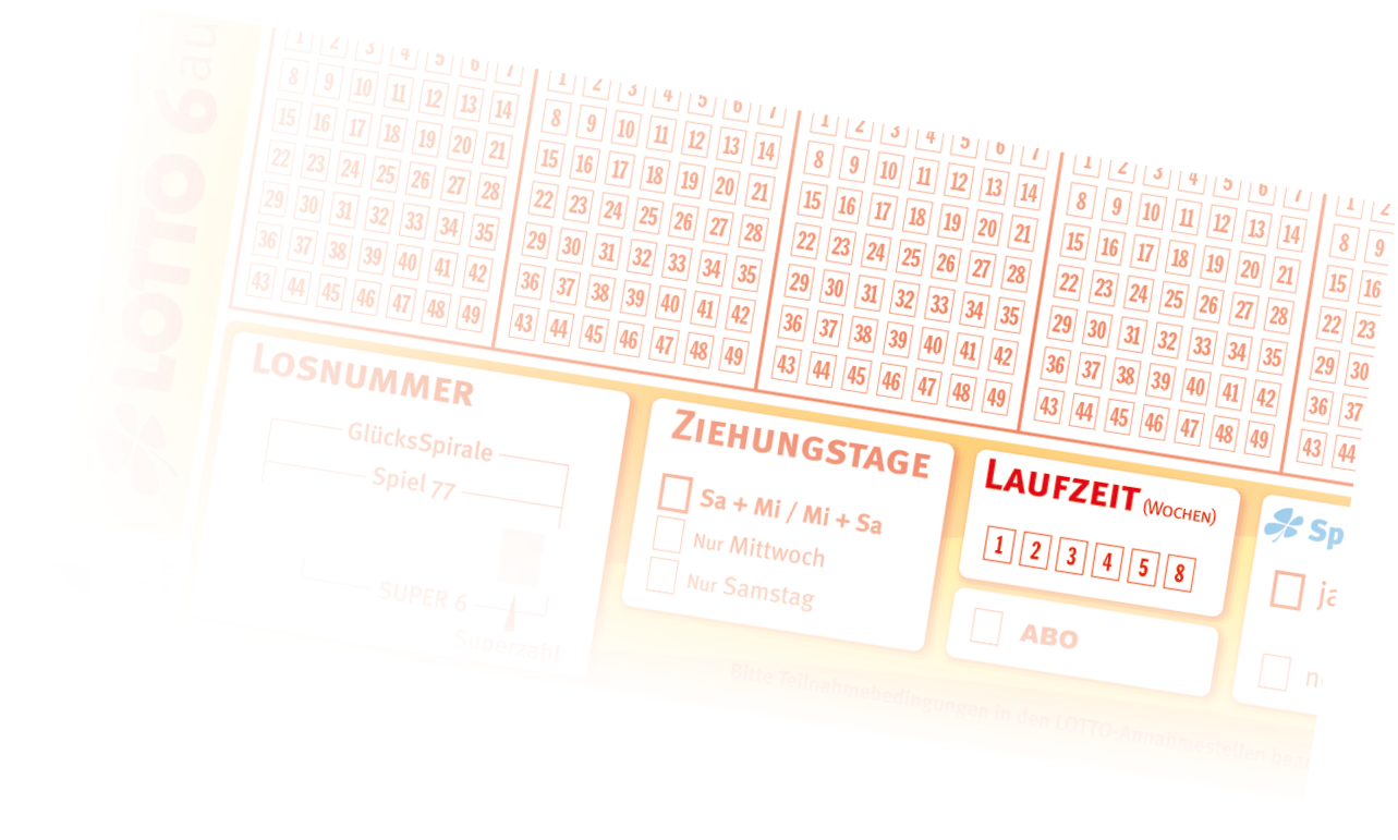 Ein ausgef llter Lottoschein mit markierten Zahlen und Auswahlfeldern f r Ziehungstage, Laufzeit und Zusatzoptionen. Beschreibung von KI generiert