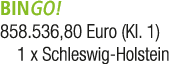 BINGO! 858.536,80 Euro (Kl. 1) 1 x Schleswig Holstein