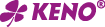 Das Bild zeigt das lila Logo von KENO mit einem stilisierten vierbl ttrigen Kleeblatt und dem Schriftzug in Gro buchstaben. Beschreibung von KI generiert