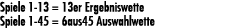 Spiele 1 13 = 13er Ergebniswette Spiele 1 45 = 6aus45 Auswahlwette