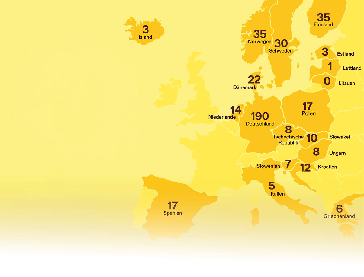 Eine farblich hervorgehobene Europakarte zeigt Zahlenwerte, die verschiedene L nder in Zentraleuropa und Skandinavien markieren. Beschreibung von KI generiert