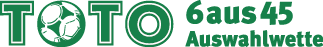 Das Logo zeigt den Schriftzug TOTO mit einem Fu ball im ersten O und daneben den Text 6 aus 45 Auswahlwette in gr ner Schrift. Beschreibung von KI generiert
