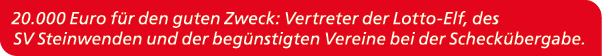 20.000 Euro f r den guten Zweck: Vertreter der Lotto Elf, des SV Steinwenden und der beg nstigten Vereine bei der Sch...