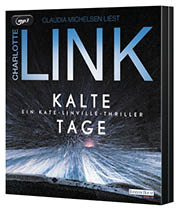 Das Cover zeigt den Titel Kalte Tage von Charlotte Link als mp3-H rbuch mit einer winterlichen, verschwommenen Stra enansicht bei Nacht. Beschreibung von KI generiert