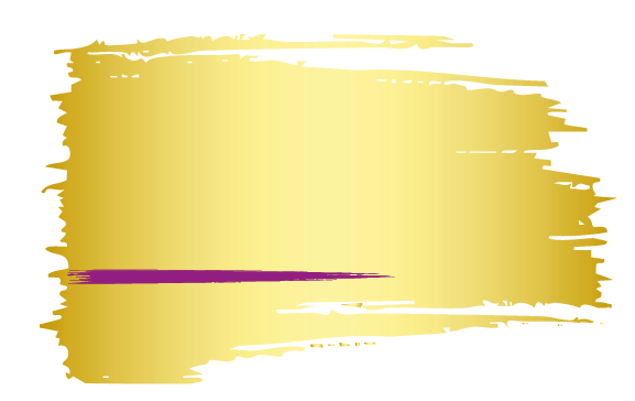 Drei unregelm ige Pinselstriche in Gold und Lila auf wei em Hintergrund.  Beschreibung von KI generiert